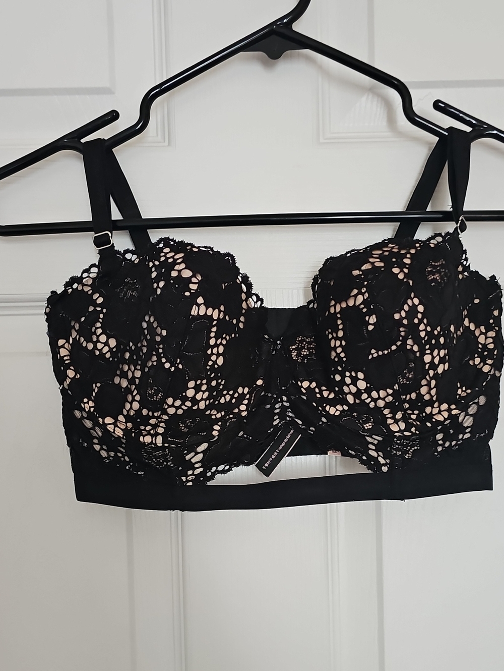 Victoria's Secret Black Lace Longline Bralette with Nude Underlay